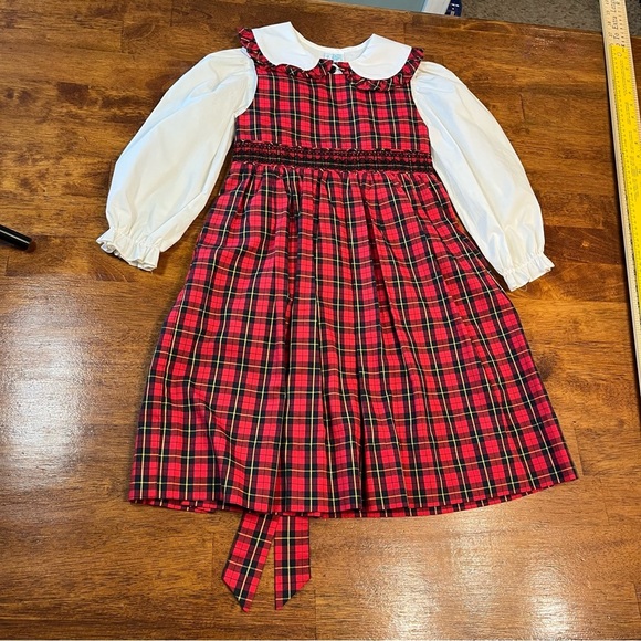 Vintage Rags Land girls two piece dress black red plaid size small 4